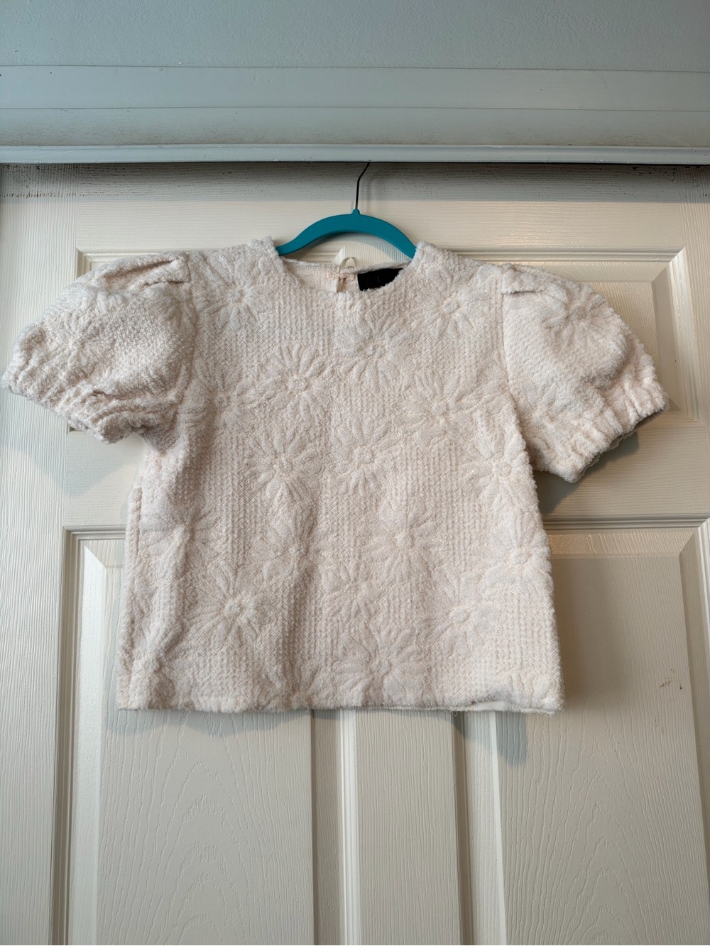 Zara Cream Floral Textured Puff Sleeve Top